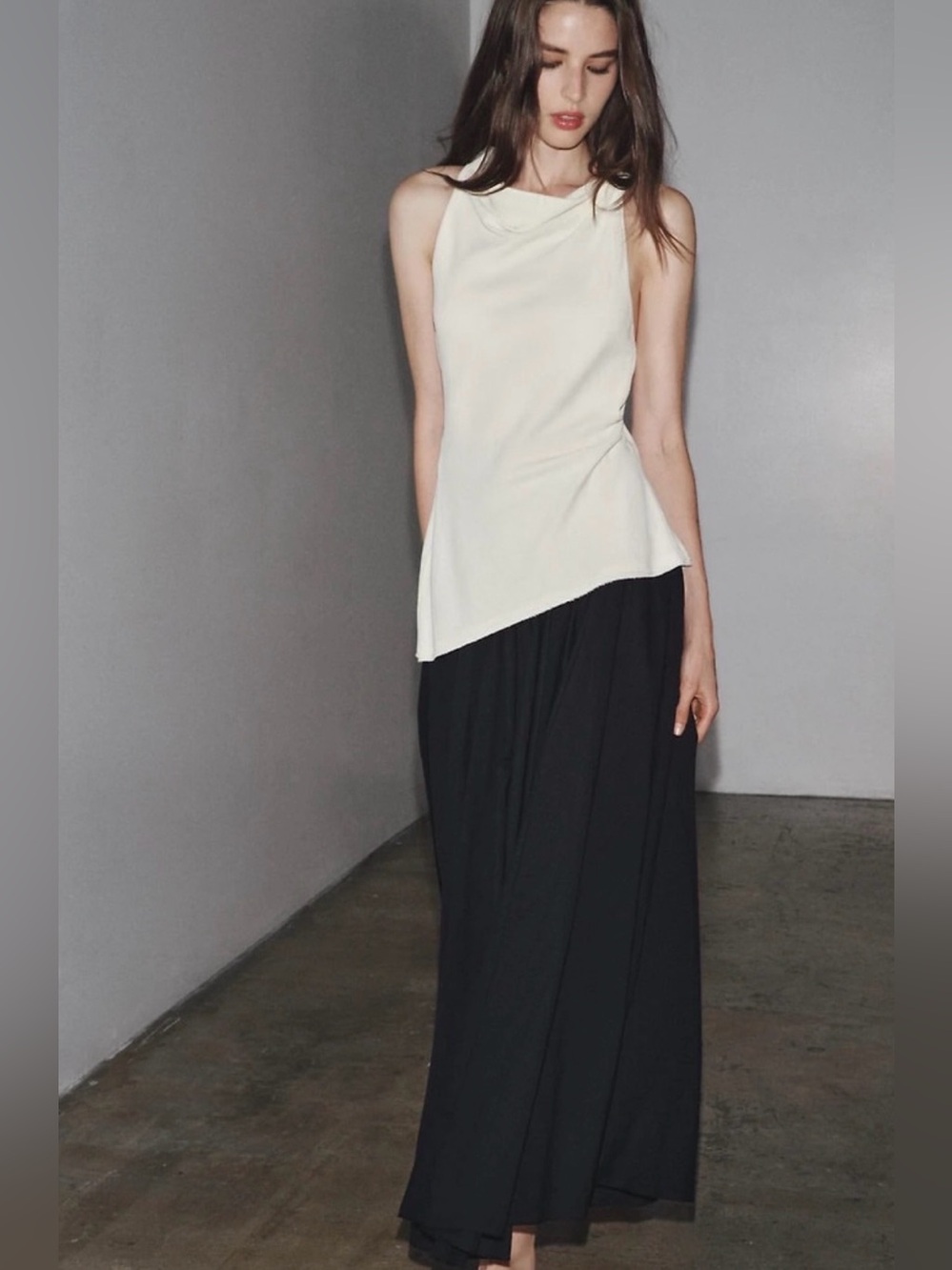 Zara NWT ZW Collection Flowy Drop Waist Combination Halter Knot Midi Maxi Dress - Picture 5 of 9